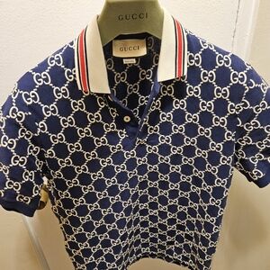 Authentic 2023 Gucci Monogram GG Embroidered Polo Tshirt